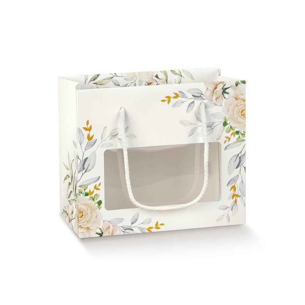 SHOPPER IN CARTONCINO CON CORDINO CON FINESTRA FRONTALE 195X95X170 MM. STAMPA BOTANIC